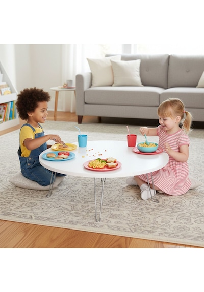 Ratemo 80 Cm Beyaz Katlanır Yer Sofrası 22 Cm Yükseklik Yemek Masası Beyaz