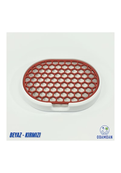 Odamdan Modern Çift Renkli Beyaz-gri Katı Sabunluk - Su Tahliyeli Ve Izgaralı Tasarım 9x12 Cm Beyaz - Kırmızı
