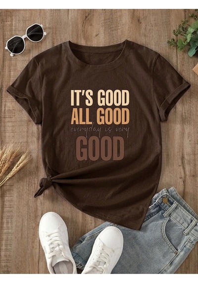 Flood Of Style Unisex Kahverengi It's Good Baskılı Oversize