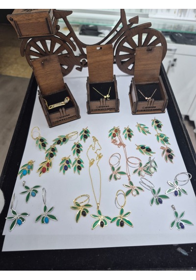 925 Ayar Onix Taşlı Zeytin Küpe Kolye Set.rose.gold.rodaj Zeytin Gümüş
