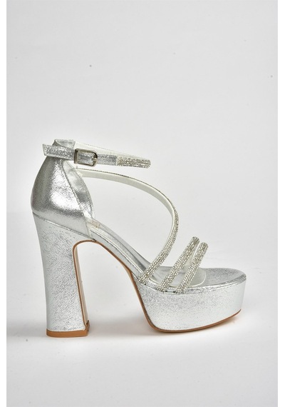 Fox Shoes Gümüş Sim Platform Kalın Topuklu Kadın Ayakkabı M348202614 Gümüş
