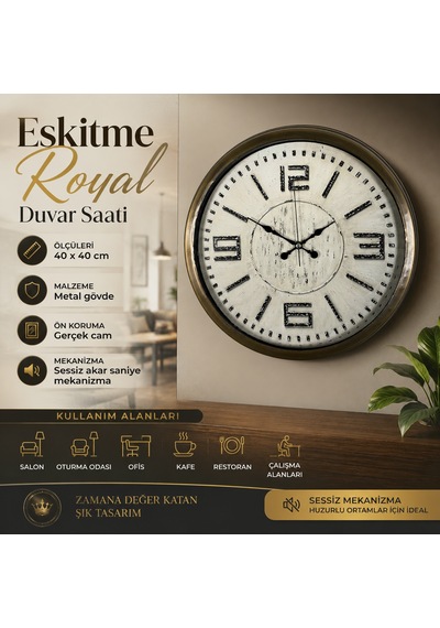 Eskitme Royal 40 Cm Metal Duvar Saati