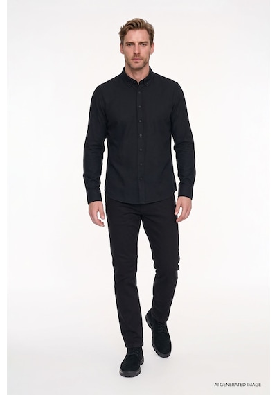 AC&Co / Altınyıldız Classics 360 Derece Her Yöne Esneyen Slim Fit Dar Kesim Diyagonal Desenli Erkek Pantolon Siyah