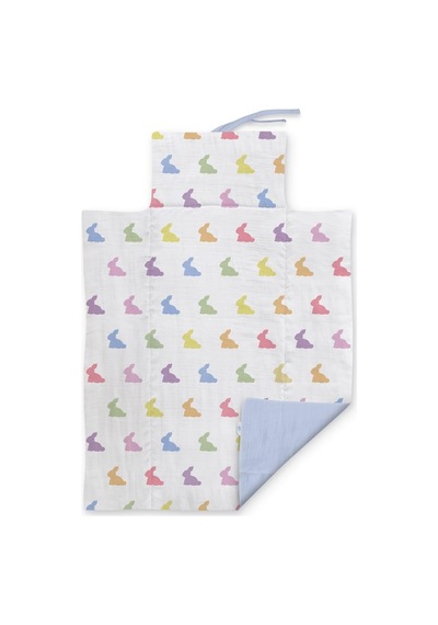 % 100 Pamuk Müslin Bebek Alt Değiştirme Matı Rainbow Blue - Çok Renkli Tavşanlar Pad1017-b