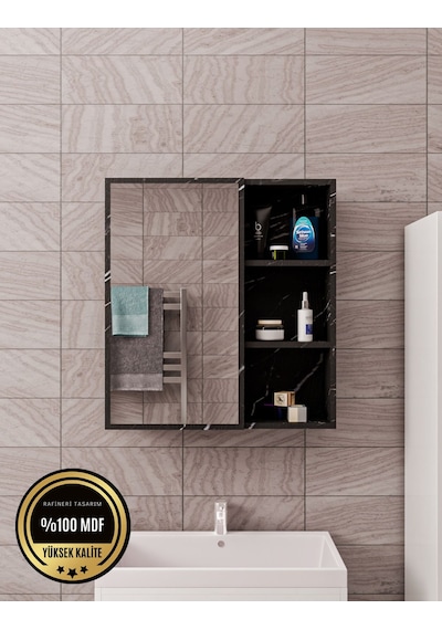 Tek Kapaklı Aynalı Banyo Dolabı Çok Amaçlı Banyo Dolabı Siyah