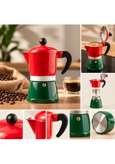Retro Renkli Moka Pot 3 Fincan Kahve Demleyici