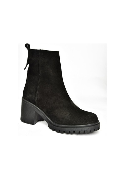 Fox Shoes R654006502 Siyah Hakiki Deri Süet Kalın Topuklu Kadın Bot Siyah