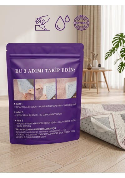 4'lü Set Üçgen Halı Kaydırmaz Ped - Yıkanabilir Halı Tutucu Sabitleyici Köşe Pedi
