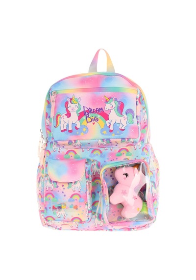 Kaukko Kız Çocuk Peluş Unicornlu İlkokul Okul Sırt Çantası - Pembe - L5243 Pembe