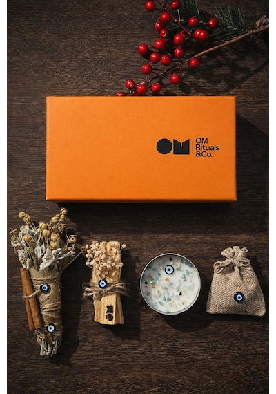 Yeni Yıl Nazar&korunma Ritüeli Seti-palo Santo-üzerlik-adaçayı Tütsüsü & Amazonit %100 Soya Wax Mum Beyaz