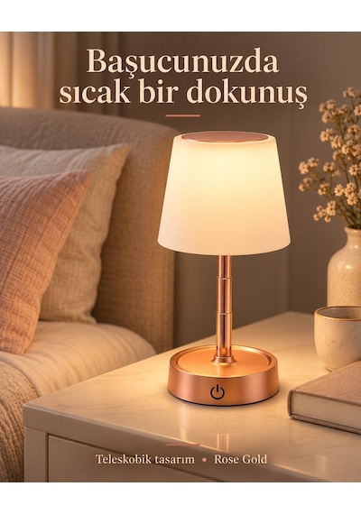 2 Li Luna Rose Gold Teleskobik Şarjlı Led Masa Lambası Ayarlanabilir Boy 11 28 Cm 2 Adet