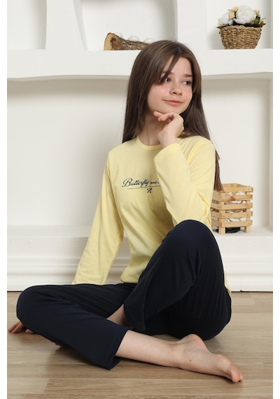 Akbeniz Kız Çocuk Penye Pijama Takım 20422 Sarı