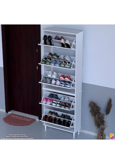 Modilayn Varbi Umay' 2 Li Kapı Önü 72x205x26 Cm Lik 5 Düşer Kapak 10 Göz Bölme Ayakkabılık Beyaz-antrasit Modilayn Varbi Umay' 2 Li Kapı Önü 72x205x26 Cm Lik 5 Düşer Kapak 10 Göz Bölme Ayakkabılık Beyaz-antrasit
