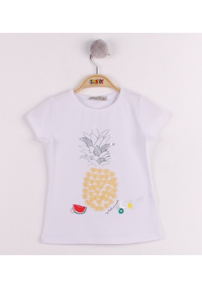 Toontoy Kids Toontoy Kız Çocuk Ananas Baskılı Tişört Beyaz