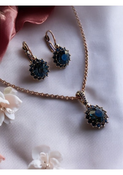 Black Diamond Kristal Taşlı Güneş Figür Kolye Ve Küpe Seti Gri