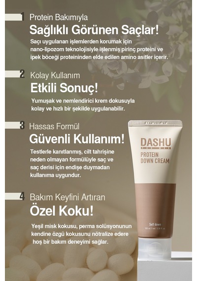 Uzun Süre Kalıcı Etki Sunan, Protein İçerikli Saç Düzleştirici Krem Dashu For Men Protein Down Cream