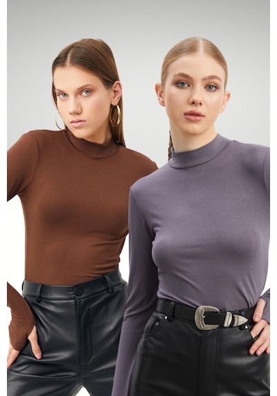Hiccup Bıpantolon Kadın 2'li Cut Out Detaylı Yarım Balıkçı Yaka Body Çok Renkli 0f