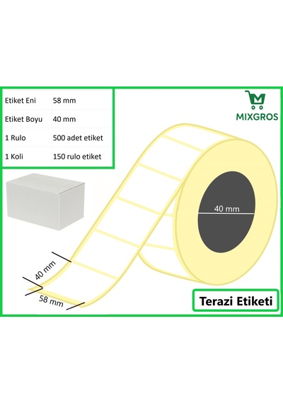 40x58 Mm Termal Terazi Etiketi 1 Rulo: 500 Adet Etiket 1 Koli:150 Rulo Etiket
