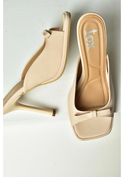 Fox Shoes U997451204 Ten Kumaş İnce Topuklu Kadın Terlik Ten