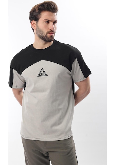 Madmext Siyah Overfit Garnili Erkek T-shirt E7104 Siyah
