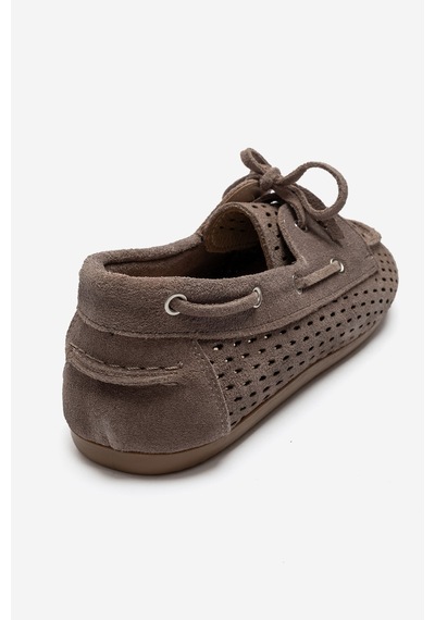 Luvi Shoes Stevo Vizon Süet Hakiki Deri Delikli Bağcıklı Kadın Loafer Ayakkabı