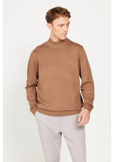 AC&Co / Altınyıldız Classics Erkek Vızon Standart Fit Normal Kesim Yarım Balıkçı Yaka Triko  Kazak Vizon