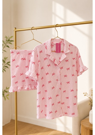 Lovensy Pempe Fiyonk Şortlu Pijama Takımı Pembe