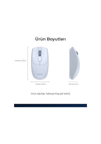 Philips SPK7398 Kablosuz 1600 DPI 3 Tuşlu Optik Sessiz Mouse