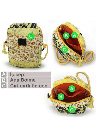 Cappadocia Vintage Kadın Çiçek Desenli Omuz Çantası - Bohem Tarz Mini El Ve Telefon Çantası Sarı - Bej