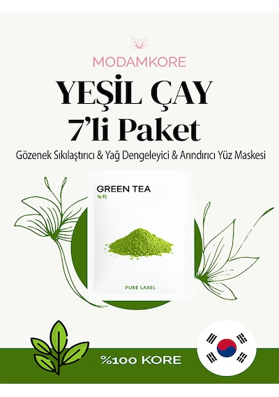 Modamkore 7'li Paket Yeşil Çay Kore Yüz Maskesi Yağ Dengeleyici Arındırıcı