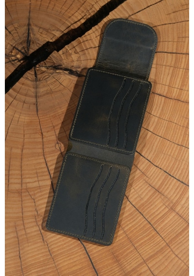 Lenax Leather Mono Hakiki Deri Erkek Cüzdan Gerçek Deri Kartlık Ve Bozuk Para Bölmeli Haki