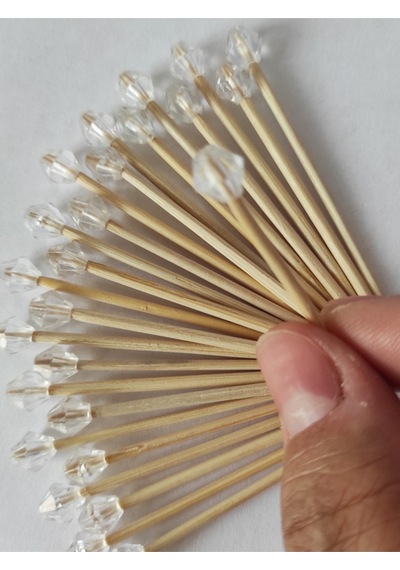 100 Adet Dekoratif Pırlanta Boncuklu Pasta Kürdanı 6 Cm - Boncuk 7 Mm