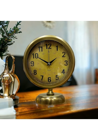Eskitme Gold Metal Ofis Salon Otel Masa Saati 25*20 cm V3