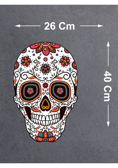 Çiçek Desenli Kurukafa Sticker - Araba Oto Araç Motosiklet Karavan Sticker - 00077 40x26 Cm