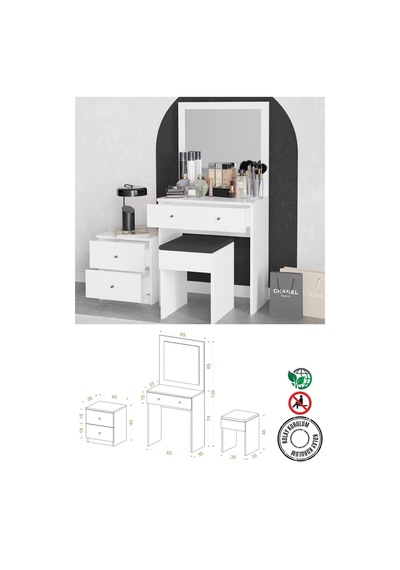 Decormet Nice Makyaj Masası Beyaz Beyaz