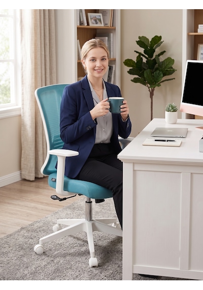 Zeon Büro Ofis Sistemleri // Comfort Cool Mint Ofis Çalışma Koltuğu Beyaz - Mavi