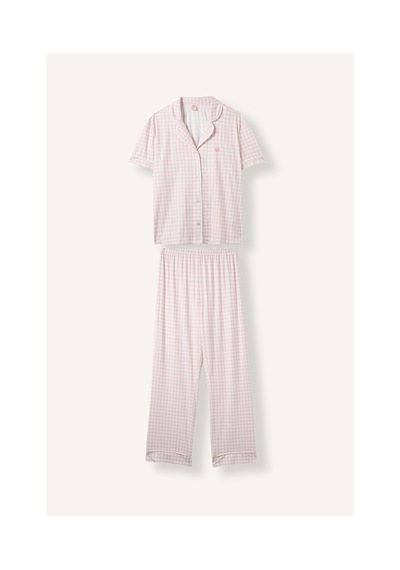 Defacto Regular Fit Kısa Kollu Pötikare Desenli Düğmeli Pijama Takımı H5759ax26aupn440 Pembe-pn440