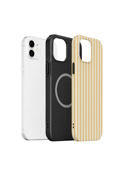 Apple iPhone Uyumlu 11 Vorian Çift Katmanlı Magsafe Kılıf Vanilla Pinstripe