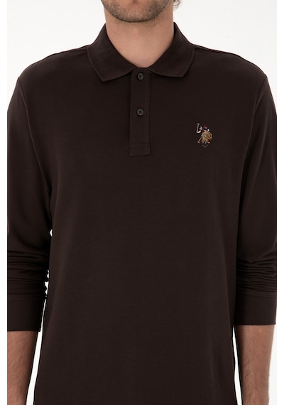 U.S. Polo Assn. Erkek Regular Fit Polo Yaka Koyu Kahverengi Basic Sweatshirt 50313772-VR084