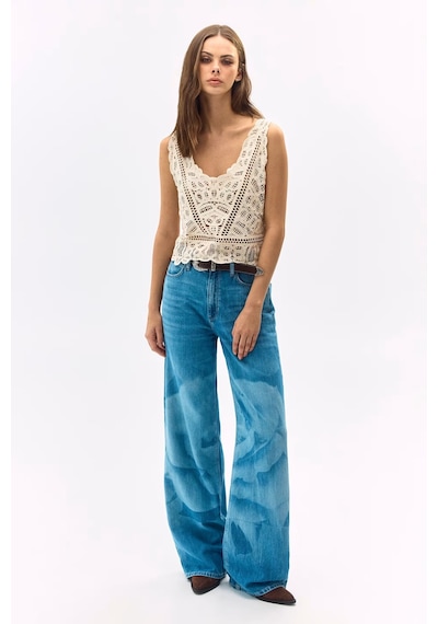 Guess Indigo Baskılı Geniş Paça Kadın Jean Pantolon W6ga1ad0696 Mavi