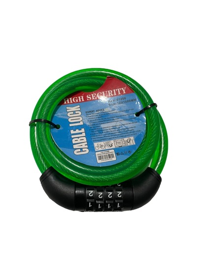 Bisiklet Şifreli Kilit 12 Mm 100 Cm Yeşil Ayarlanabilir Şifre