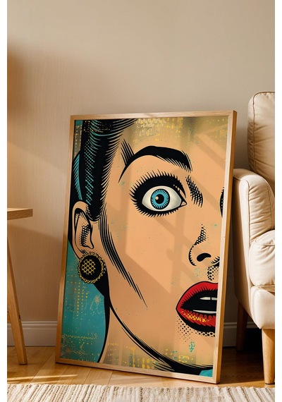 Şaşırmış Kadın Pop Art Çerçeveli Tablo - Pop Art Poster Tablo