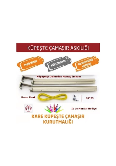 Balkon Çamaşır Kurutma Askısı Dikdörtgen Küpeşte 60X25 Bronz