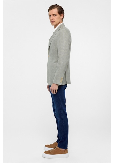Süvari Su Yeşili Slim Fit Desenli Sivri Yaka 6 Drop Ceket