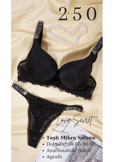 Tılsım Lingerie Murays Kadın 3lü Taşlı Mikro Sütyen Takım Siyah/kırmızı/yeşil