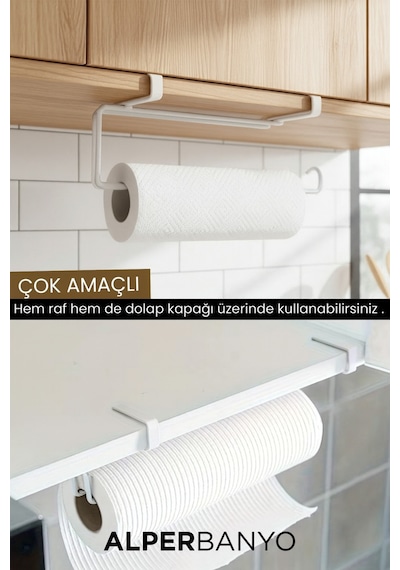 Beyaz Çok Amaçlı Dolap Kapağı Ve Raf Altı Kağıt Havlu Askısı Metal Kolay Montaj Beyaz Metal Diğer