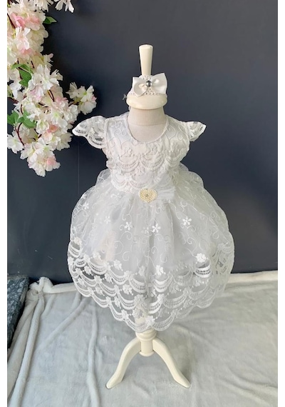 Mnk Baby & Kids İnci Taşlı Dantelli Kız Bebek Elbise PNPN153