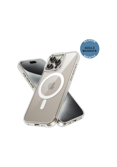 Apple Uyumlu iPhone 15 Pro Şeffaf Magsafe Kılıf Safe Şeffaf
