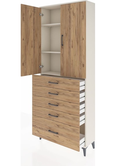Arges Dolap 3 Raflı 5 Çekmeceli 2 Kapaklı 88x30x221 Aytaşı-çam Aytaşı