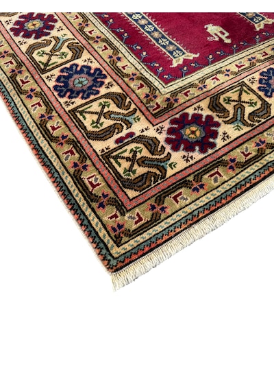 El Dokuma Vintage Eskitme Bünyan Halısı Seccade 86x130 Kırmızı Krem Kırmızı